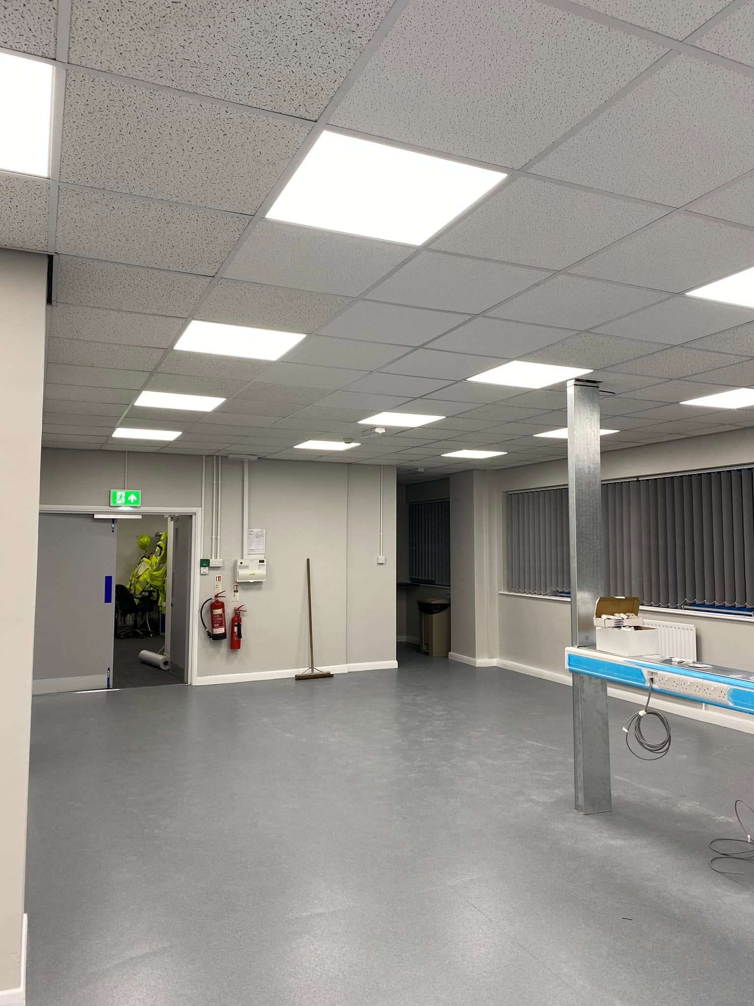 A commercial unit with new ceiling panel lighting